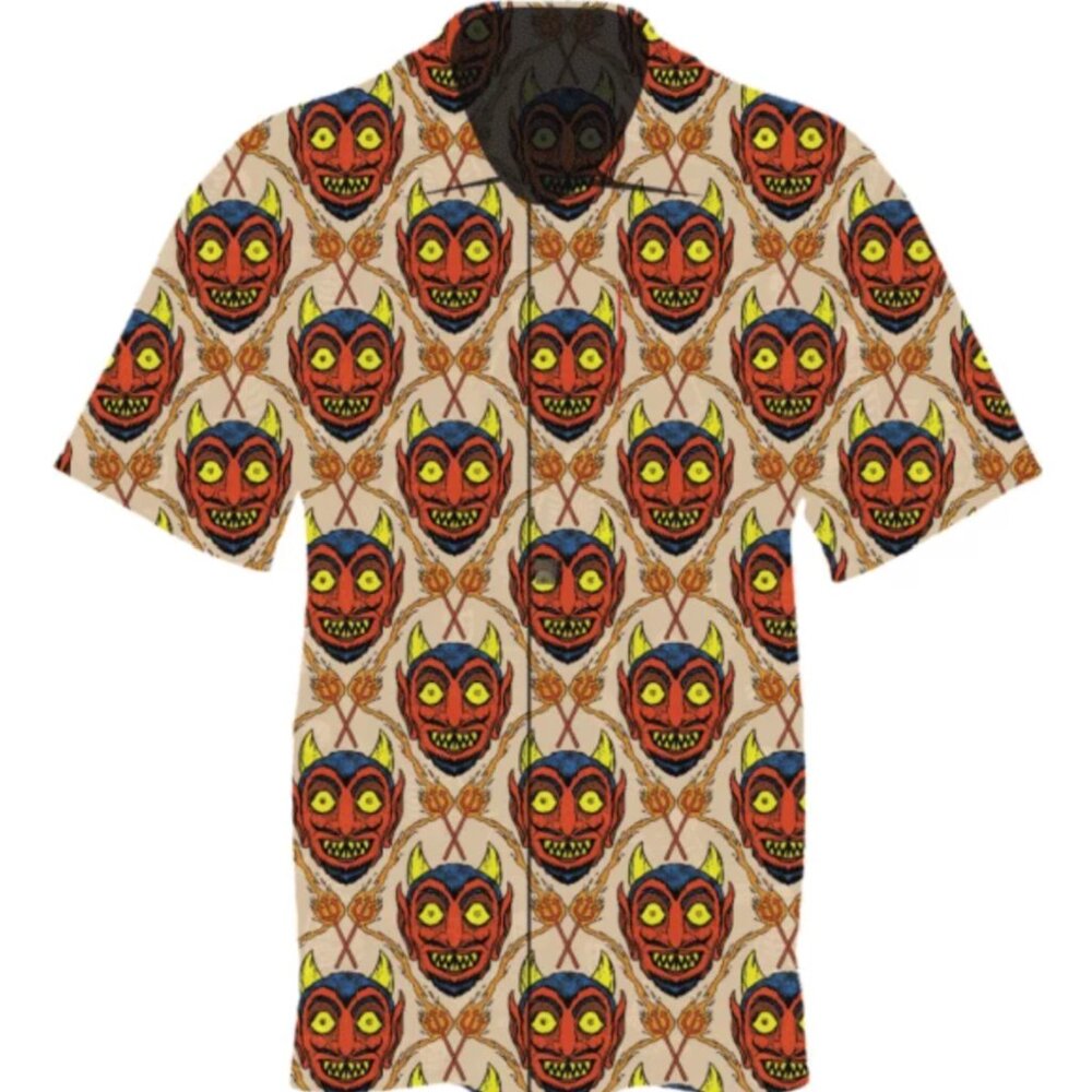 Wicked Clothes Devil Mask Button Down Shirt Men's 2XL